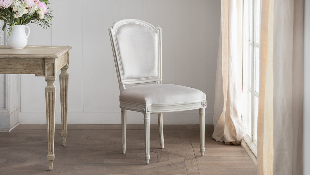 Flins Dining Chair in Dove Velvet and Antique Grey Finish