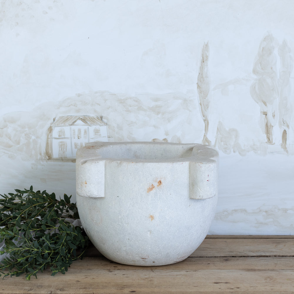 Antique Solid Marble Mortar with Decorative Detail