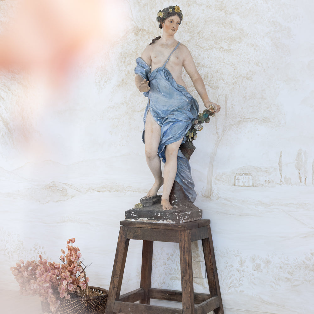Antique Statue of Flora the Roman Goddess of Spring and Wooden Stand