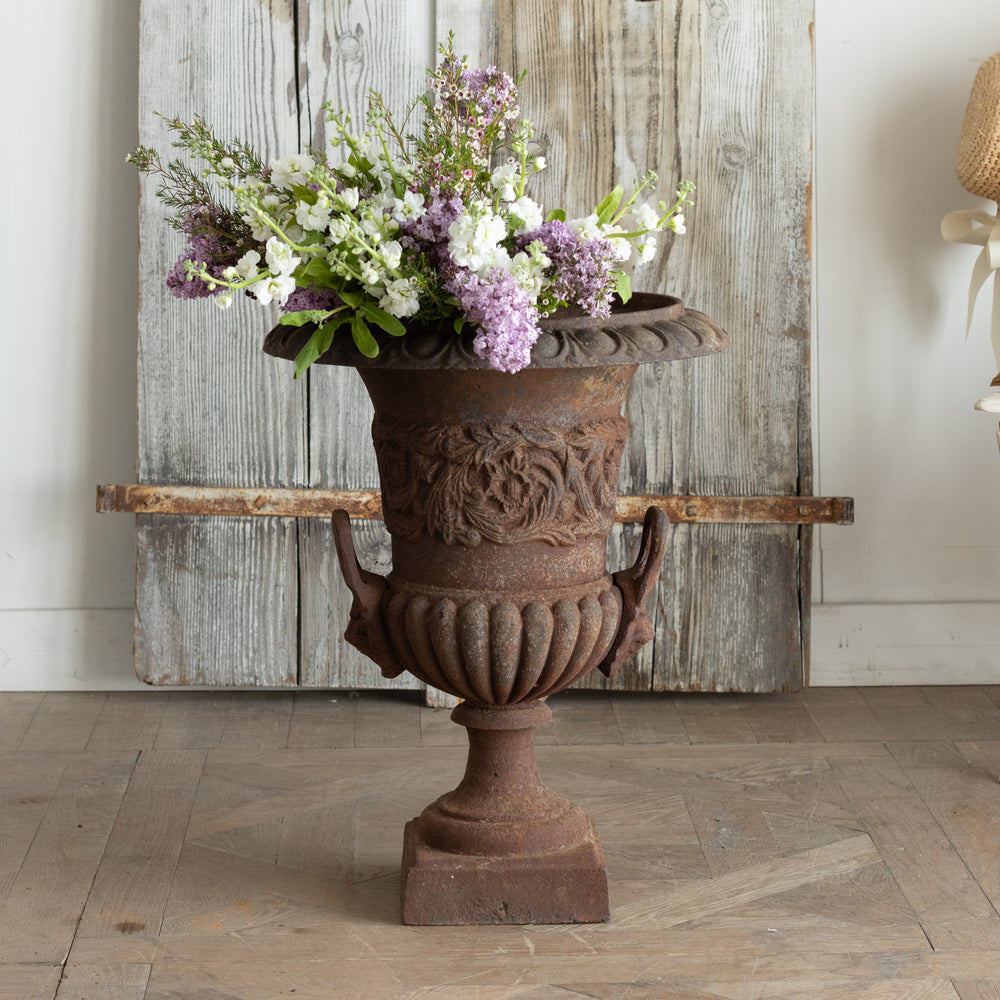 Antique Iron Urn with Floral Engravings