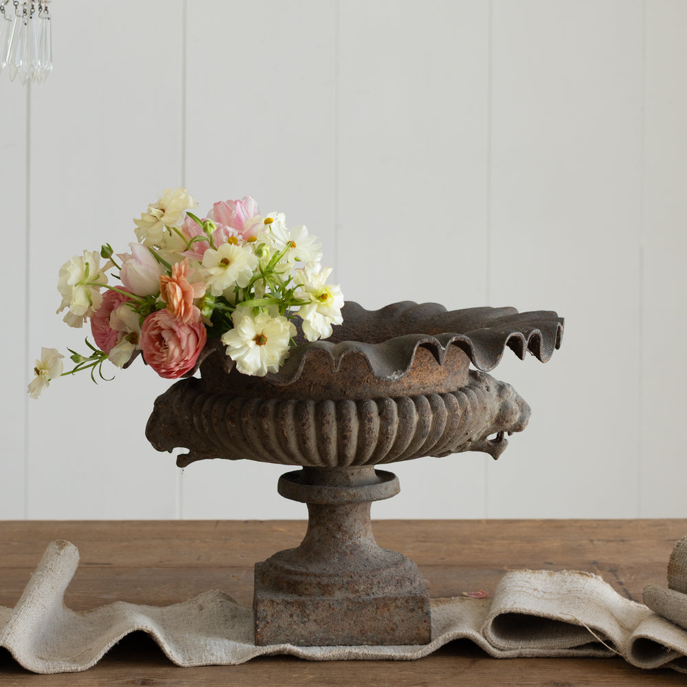 Antique Iron Lion Head Medici Urn
