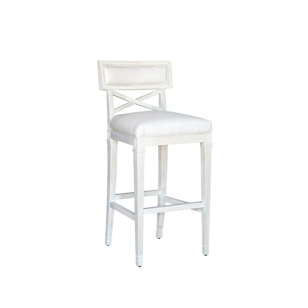La Belle Fleur Counter Chair in Aged Beige Leather and  Worn Oak Finish