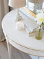 Sophia Magdalena Demi Lune Console in Rosette White and Gold Trim Finish