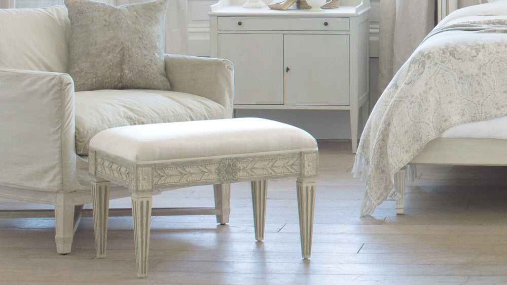Anais Stool in Dove Velvet and Antique Grey Finish