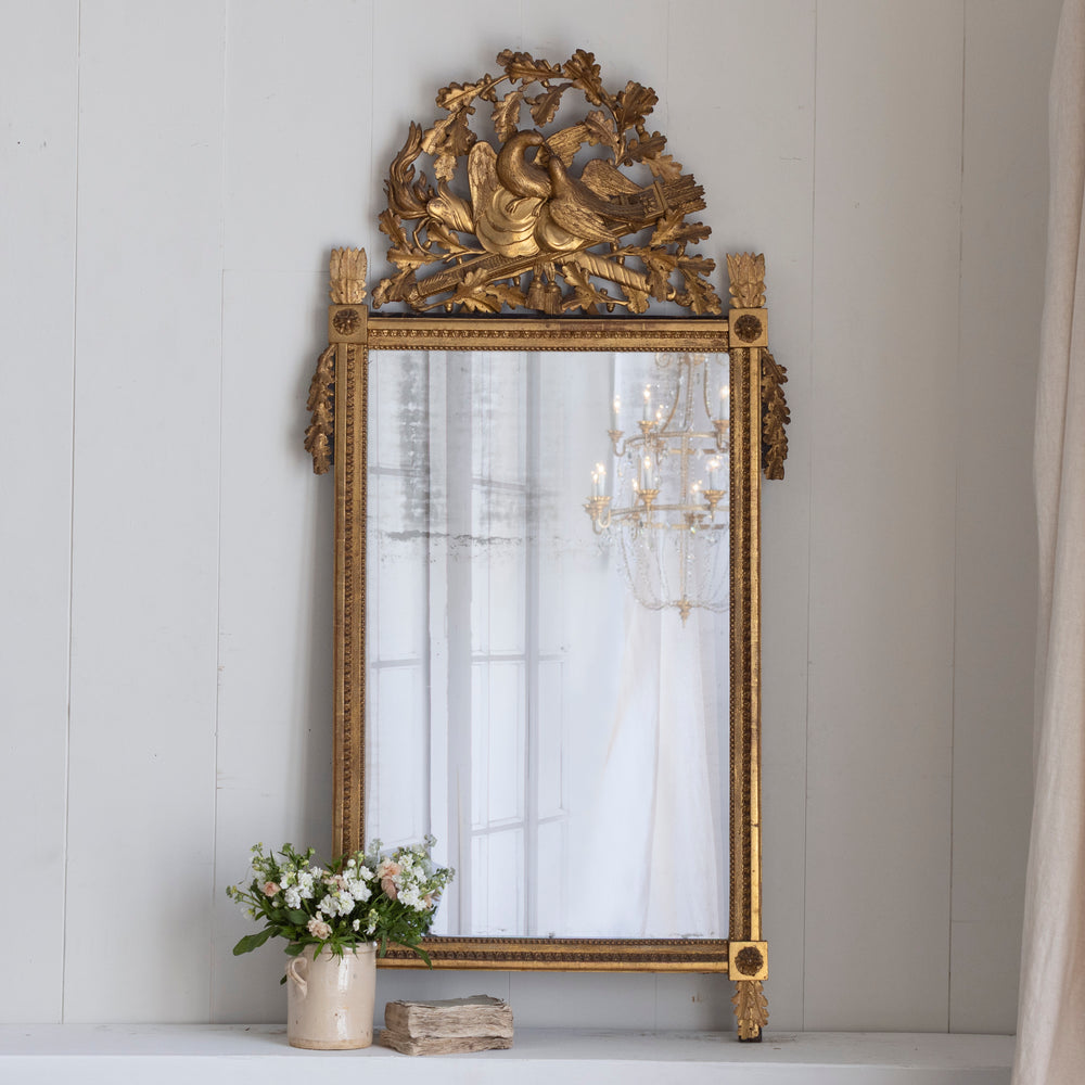 Antique Gilt Mirror with Dove Crest