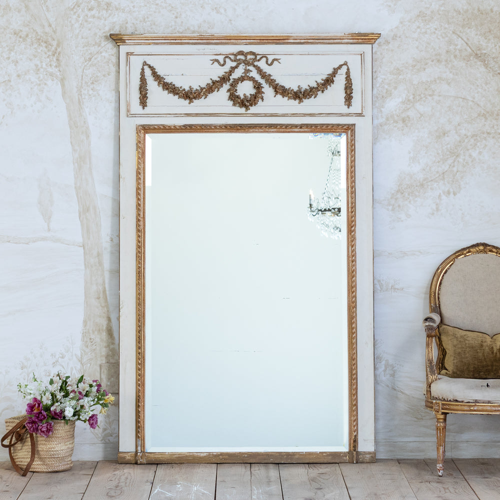 Antique French Trumeau Mirror with Gold Leaf Detail