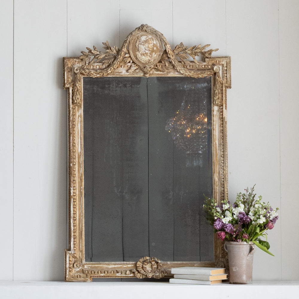 Antique French Napoleonic Cameo Mirror with olive Leaf Detail