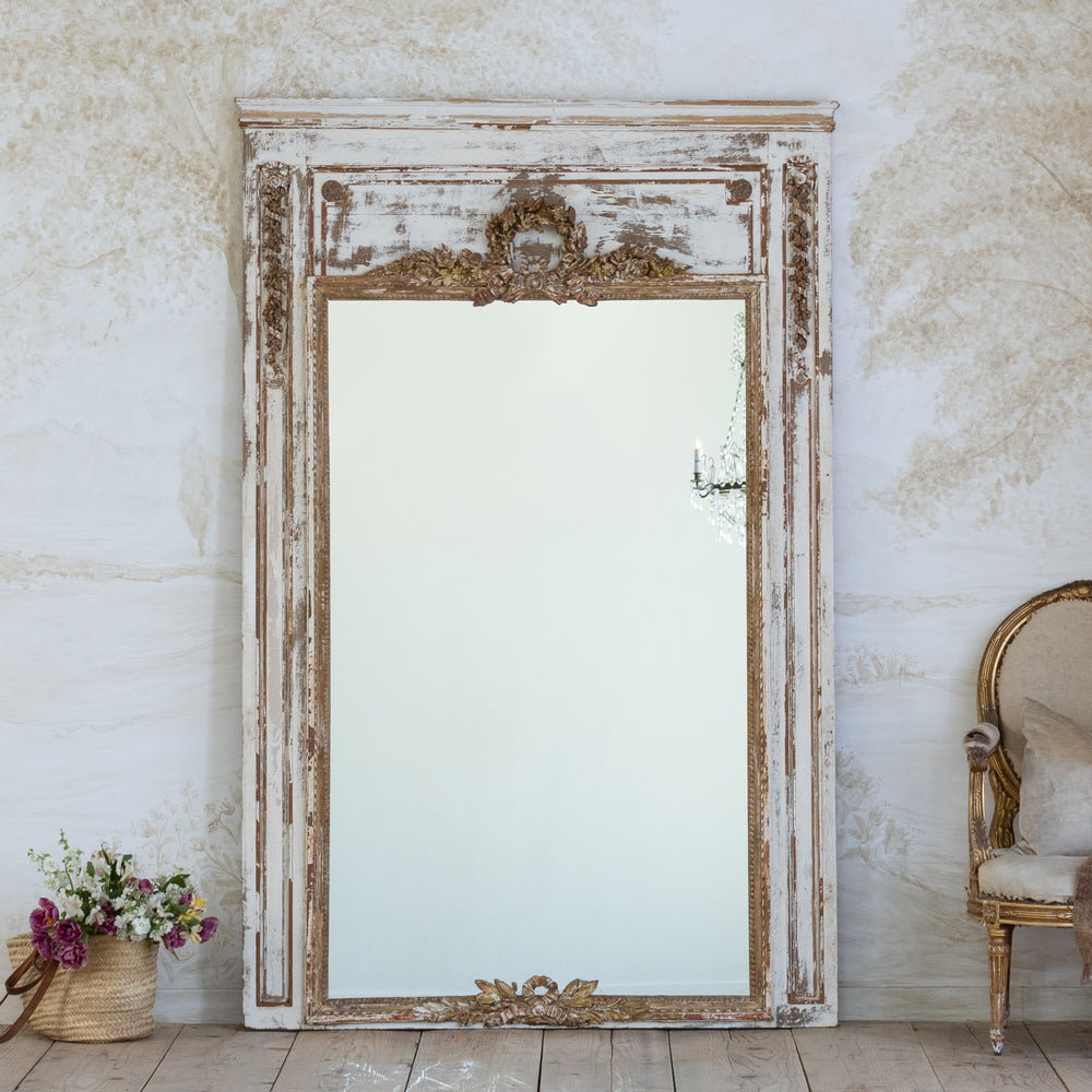 Antique French Trumeau Mirror with Garland