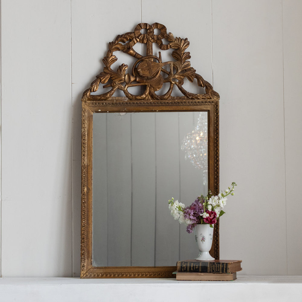 Antique Petite Gilt Mirror with Ribbon Detail