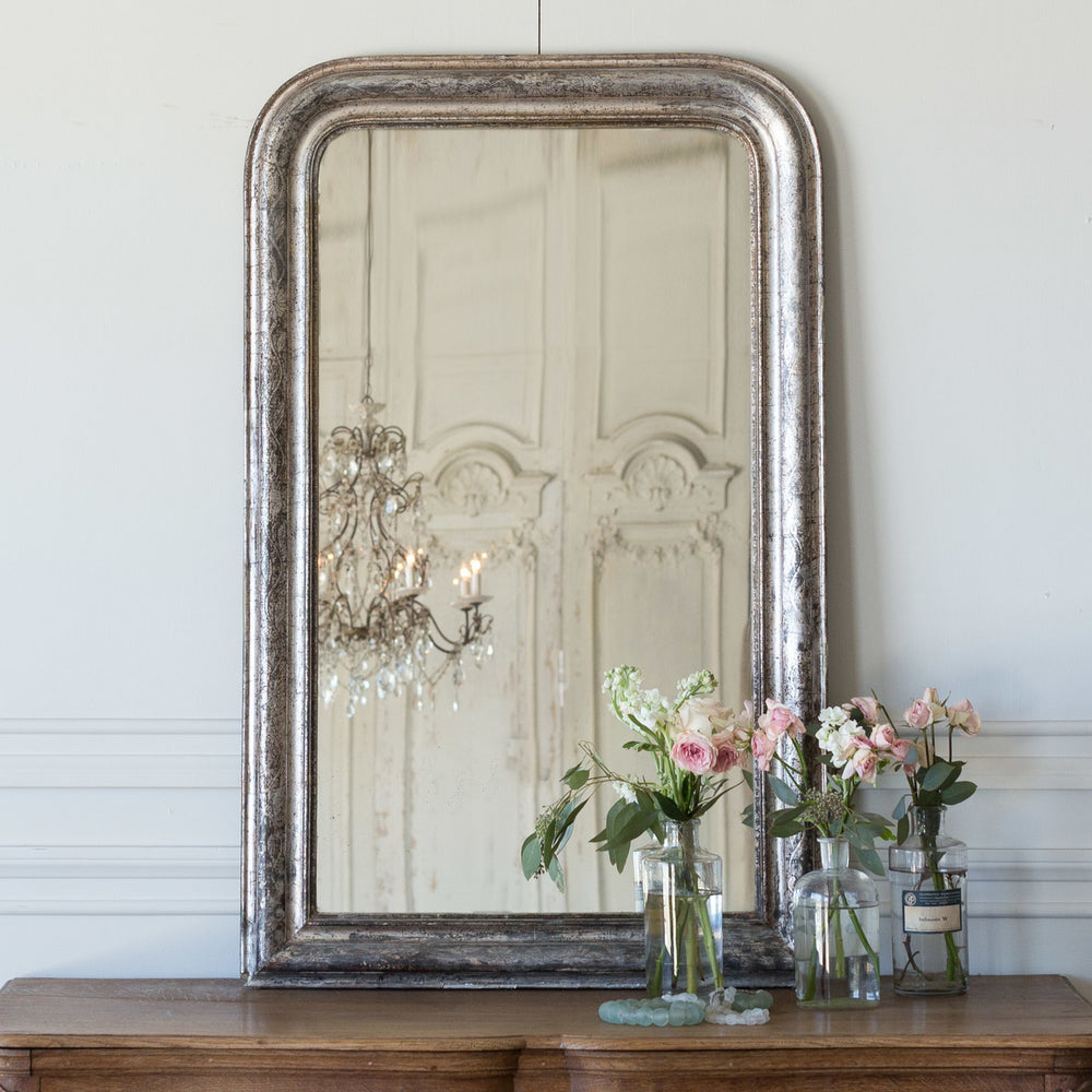 Antique French Mirror in Silver Finish