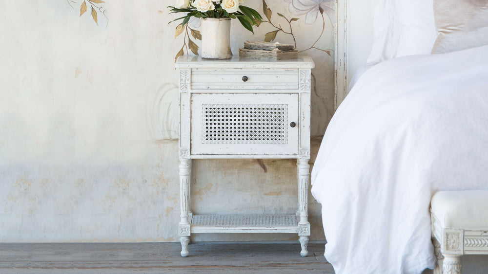 Giverny Nightstand in Weathered White Finish