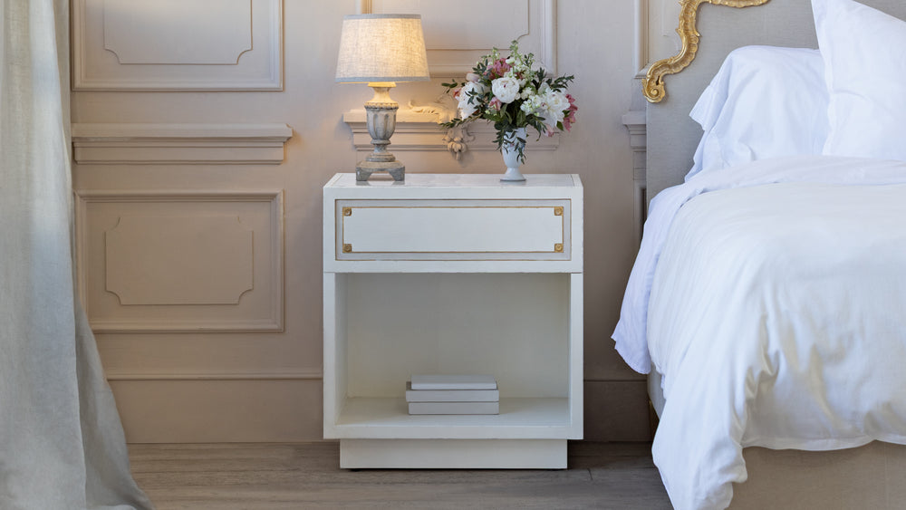 Henri Nightstand in Froth White and Gold Highlight Finish