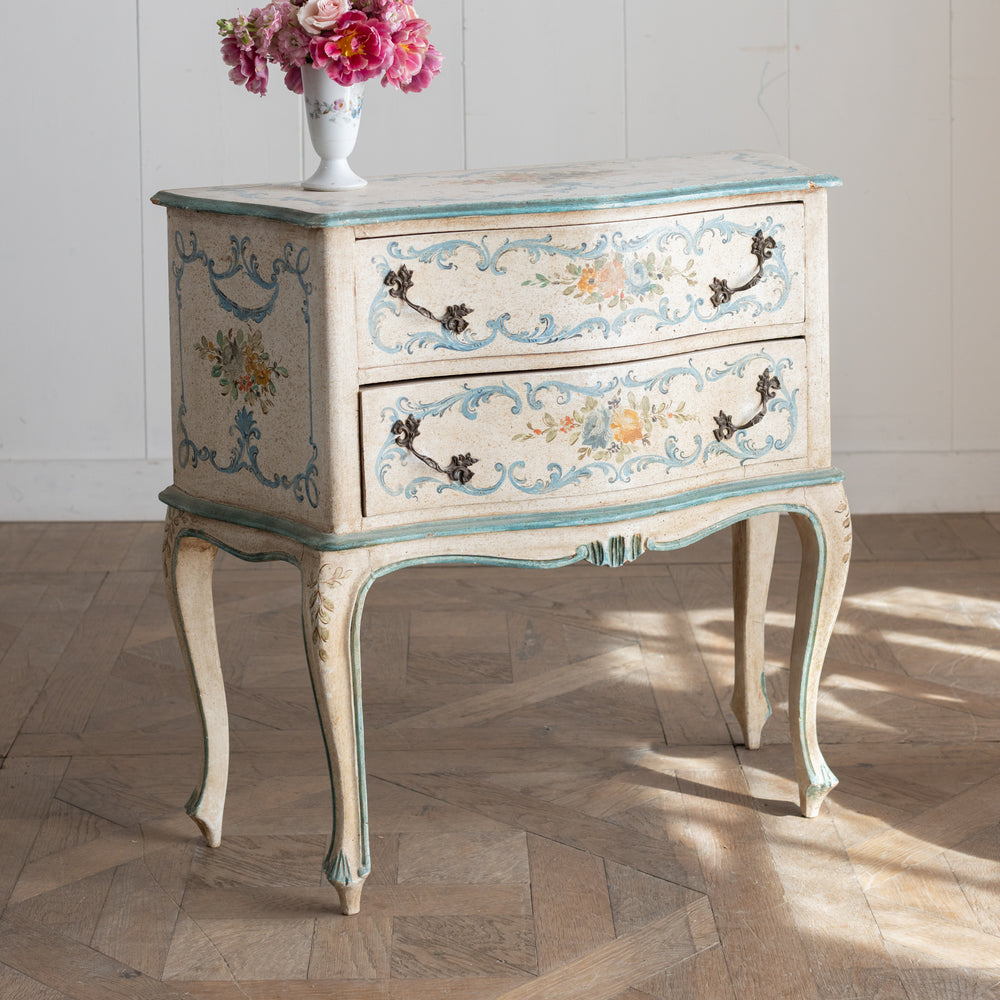 Vintage Florentine Painted Nightstand – Light Blue Floral Detail