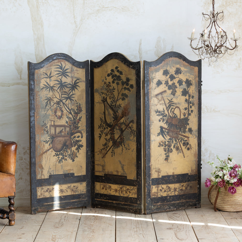 Antique Hand-Painted Harvest Scene Partition Screen