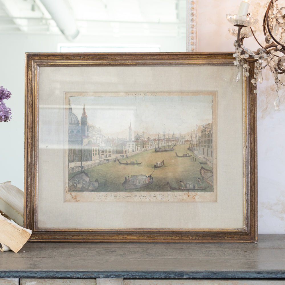 Antique Colored Print of Venetian Port Scene
