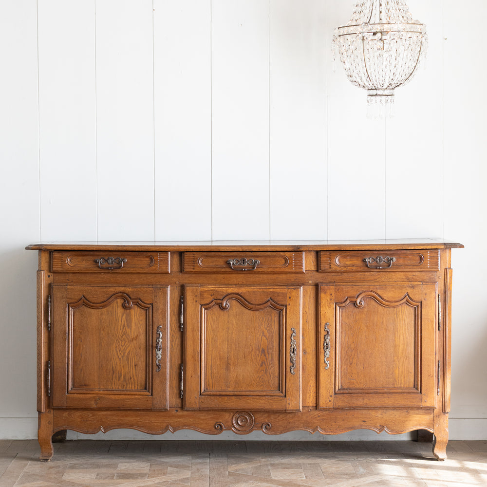 Antique 3-Door Louis XV Oak Sideboard with Carved Detail