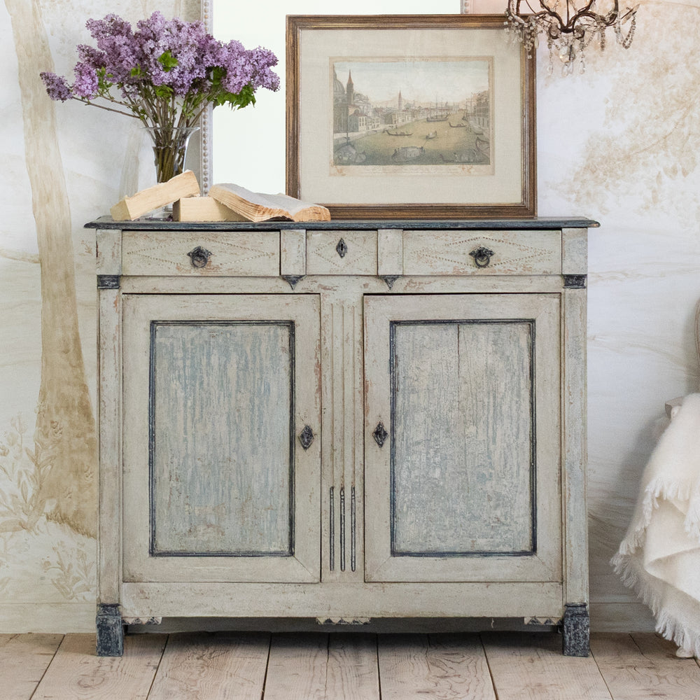 Flemish Antique Painted Sideboard with Diamond Detail