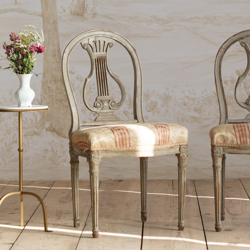 Gustavian Side Chairs with Harp Detail