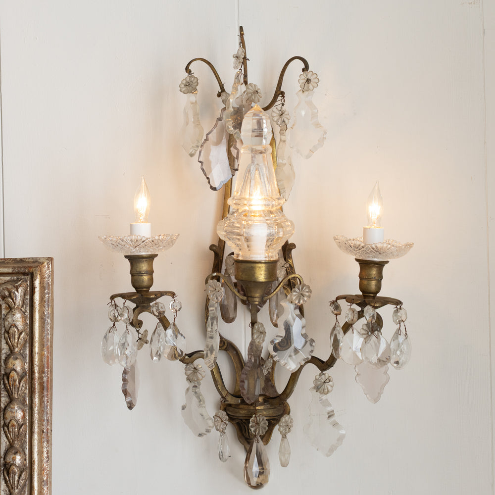 Antique French Crystal Wall Sconces