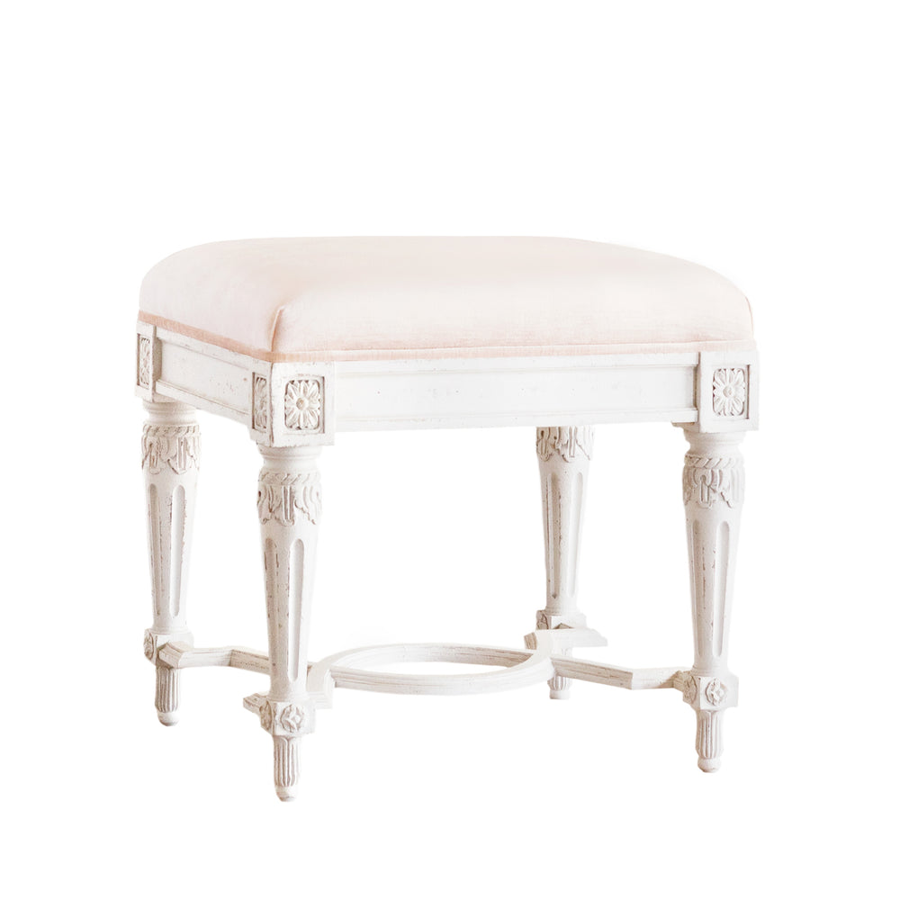 Constance Stool in Shell Velvet and Weathered White Finish