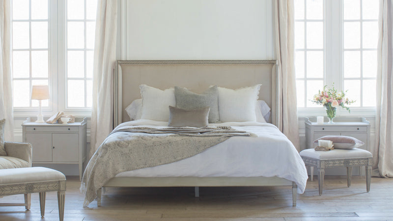 Cassia Bed in Dove Velvet and Antique Grey Finish