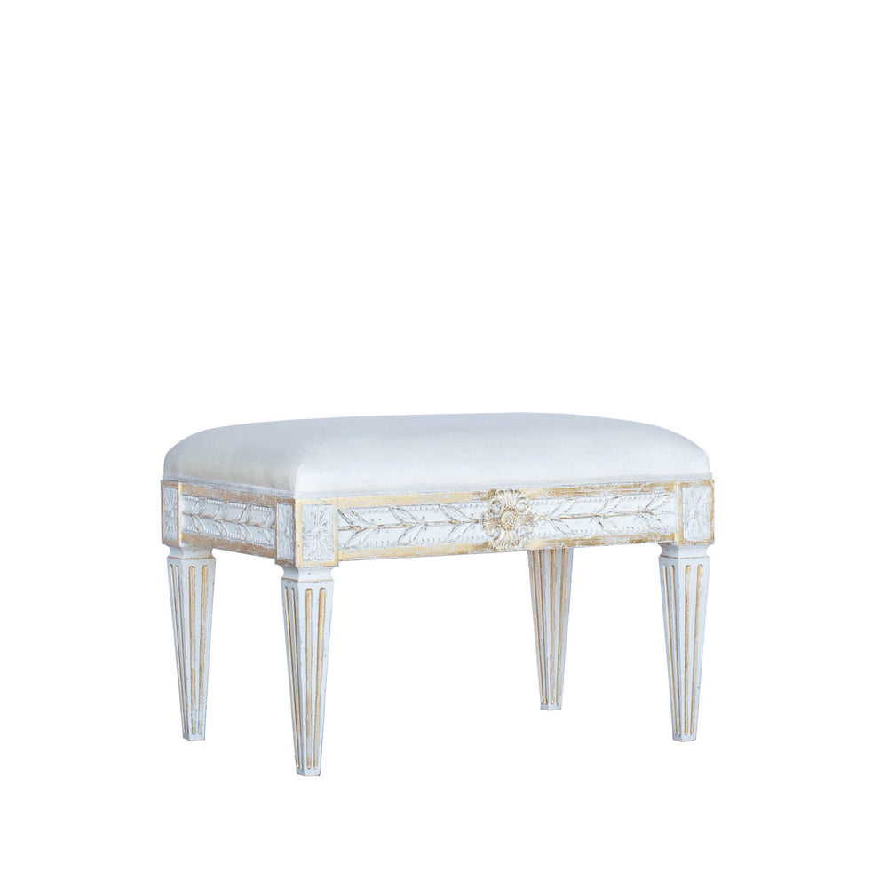 Anais Stool in Ivory Velvet and Antique White with Gold Leaf Finish