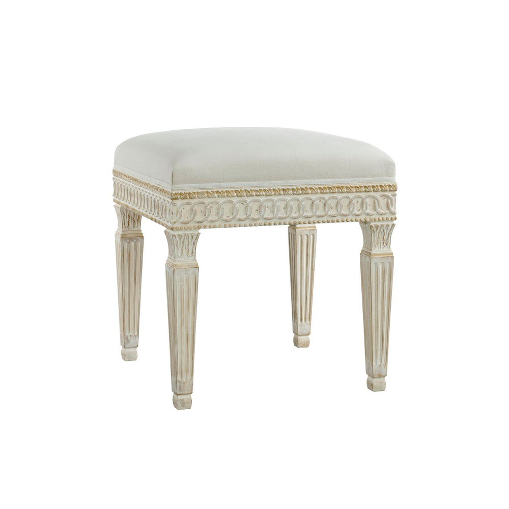 Adonia Stool in Sand Dune Linen and Coral White and Gilt Finish