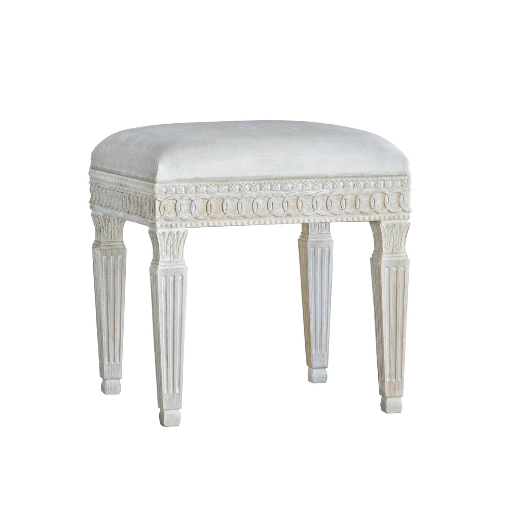 Adonia Stool in Dove Velvet and Porcelain White Finish