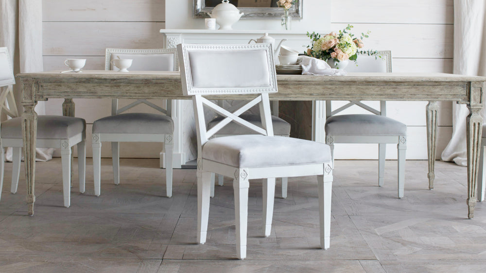 La Belle Fleur Dining Chair in Cloudy Velvet and Alabaster Finish