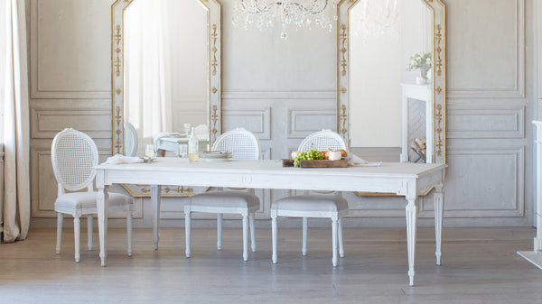 Grande Gustavian Dining Table in Pickled White Finish – Eloquence