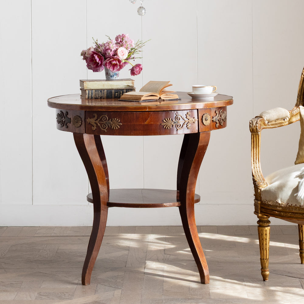Antique Napoleon III Center Table with Brass Detail