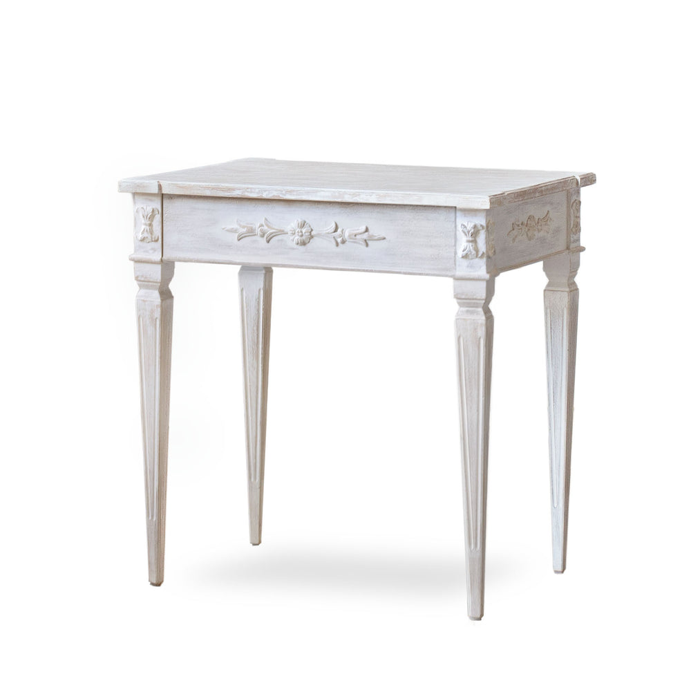 Zinnia Side Table in White Mist Finish