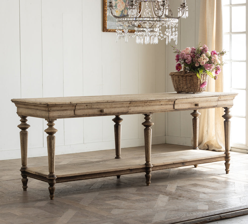 Antique Oak Drapery Table with Fluted Legs