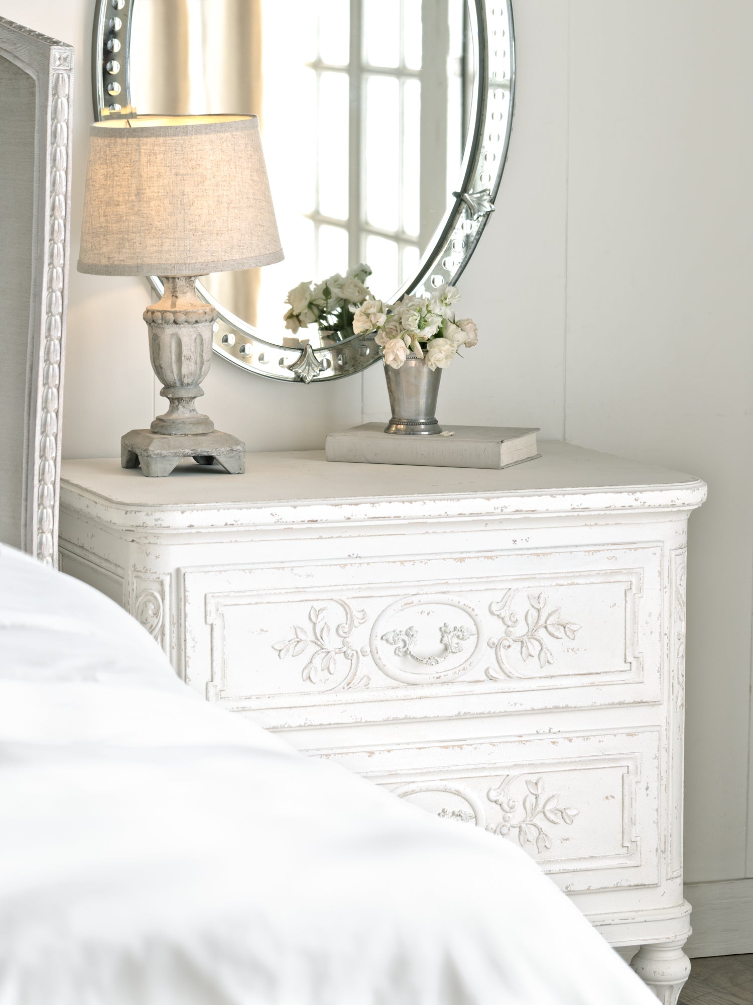 Bronte Nightstand in Weathered White Finish