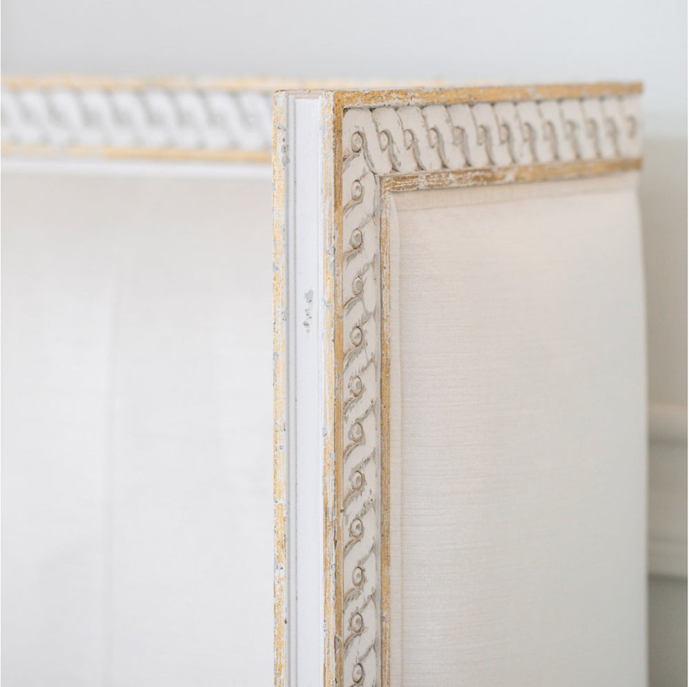 Wood Finish Sample in Antique White with Gold Leaf