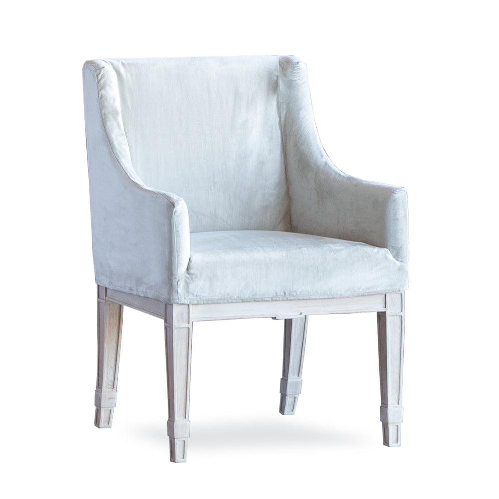 Scandinavian Dining Chair in Dove Velvet Slipcover and Worn Oak Finish